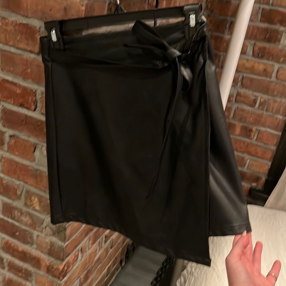 Leather mini wrap skirt